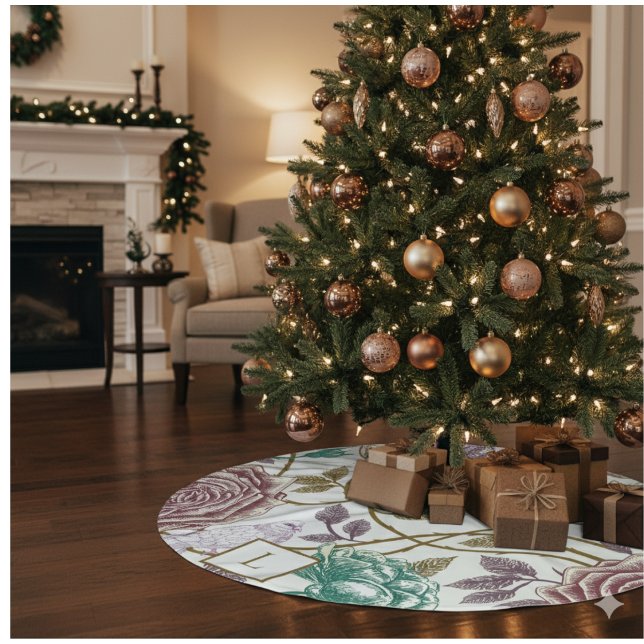 Vintage Floral Monogram  Brushed Polyester Tree Skirt (Creator Uploaded)