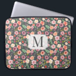 Vintage Floral⎥ Monogram Computer Sleeve<br><div class="desc">Soft gray background with vintage floral seamless pattern in soft spring tones blush,  peach and mauve with custom monogram in serif font</div>