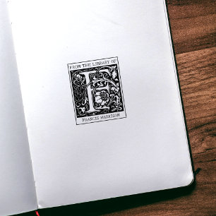 Vintage Floral Monogram Letter F From the Library  Rubber Stamp