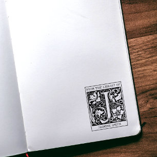 Vintage Floral Monogram Letter J From the Library Rubber Stamp