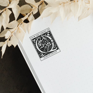 Vintage Floral Monogram Letter Q From the Library  Rubber Stamp