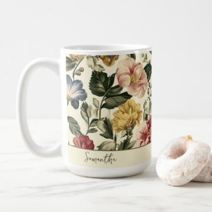 Vintage Floral Monogram Name Coffee Mug