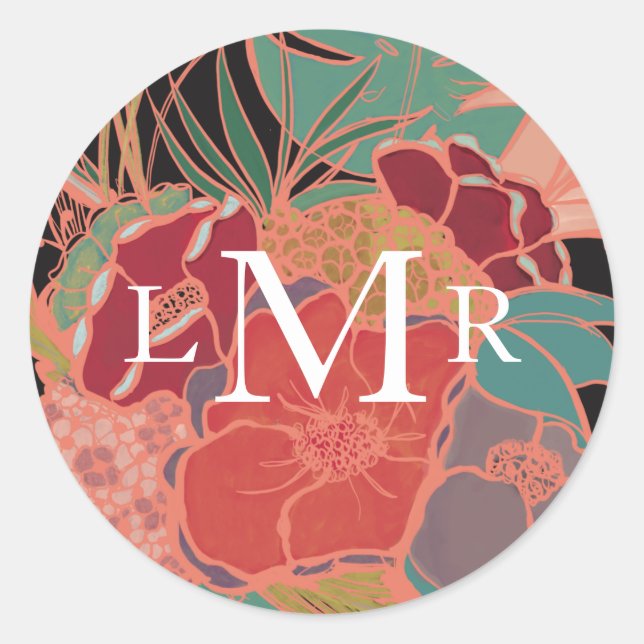 Vintage Floral Monogram Personalized Stickers (Front)
