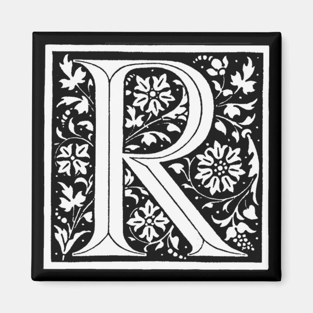 Vintage Floral Monogram ‘R’ Magnet (Front)