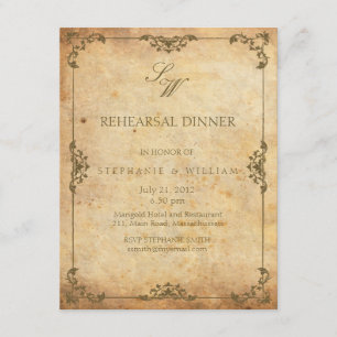 Vintage Floral Monogram Rehearsal Dinner Card