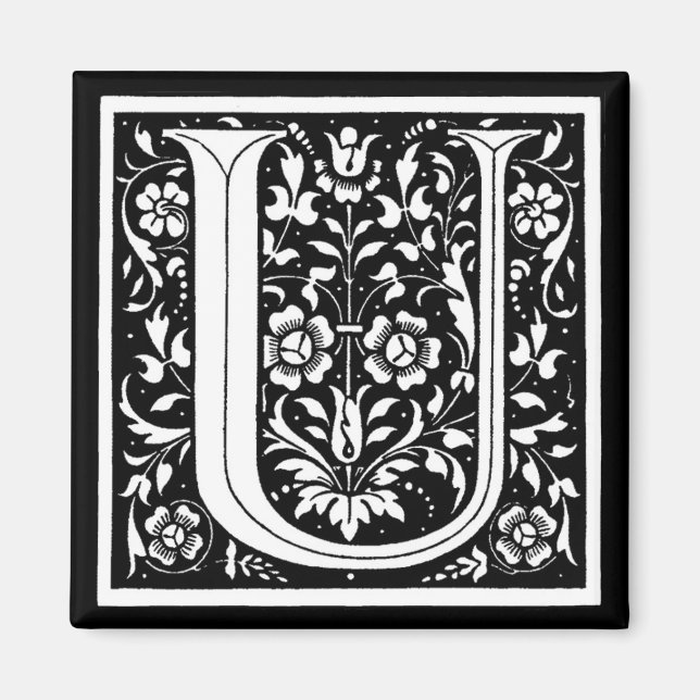Vintage Floral Monogram ‘U’ Magnet (Front)