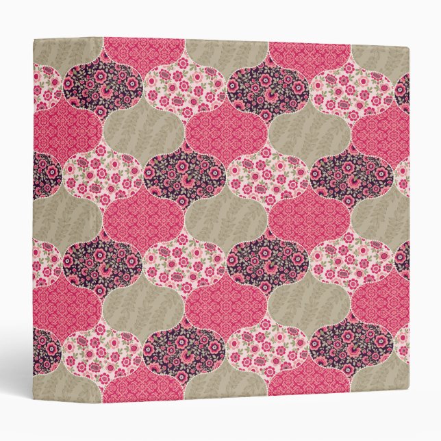 Vintage Floral Moroccan Pattern Pink Binder (Front/Spine)