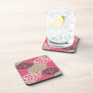 Vintage Floral Moroccan Pattern Pink Coaster