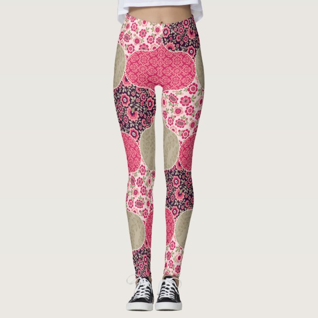 Vintage Floral Moroccan Pattern Pink Leggings (Front)