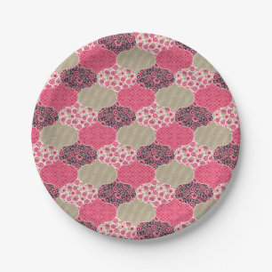 Vintage Floral Moroccan Pattern Pink Paper Plate