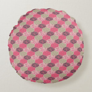 Vintage Floral Moroccan Pattern Pink Round Pillow