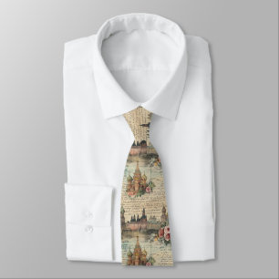 Vintage Floral Moscow Artwork - Handwritten Script Tie