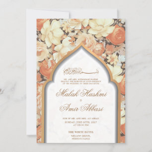 Vintage Floral & Mosque Islamic Muslim Wedding  Invitation