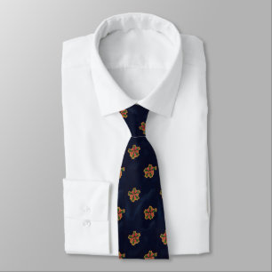 Vintage Floral Motif Midnight Blue Coral Tie