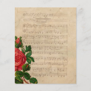 Vintage floral music notes red rose 