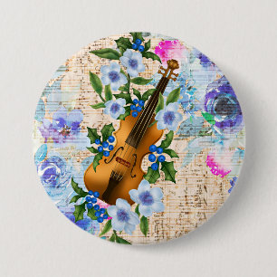 Vintage Floral Music Violin 3 Inch Round Button