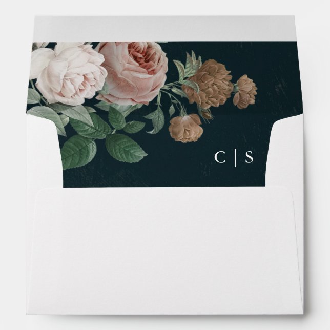 Vintage Floral Navy Blue Wedding Envelope (Back (Bottom))