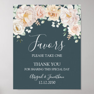 Vintage Floral Navy Blue Wedding Favors Sign