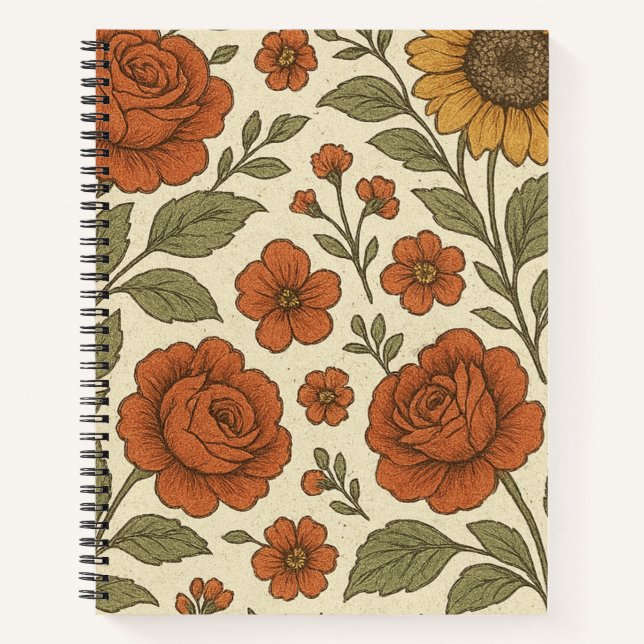 Vintage Floral Notebook – Cozy Botanical Flower  (Front)