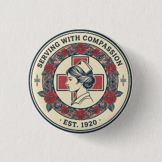 Vintage Floral Nurse Emblem Round Button