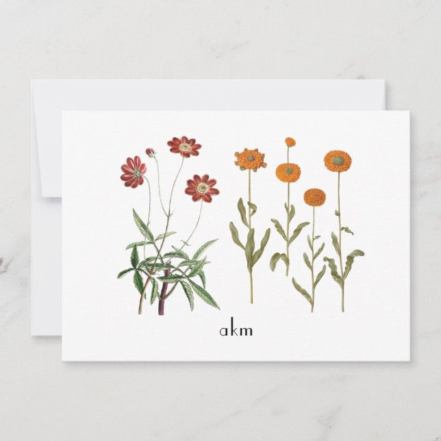 Vintage Floral October Birth Month Monogrammed Card (Front)