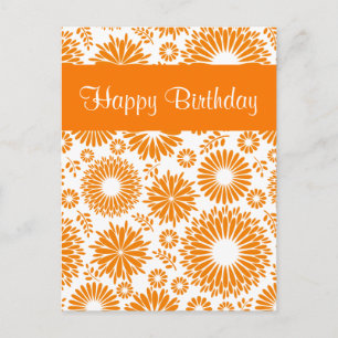 Vintage floral orange Happy Birthday Postcard