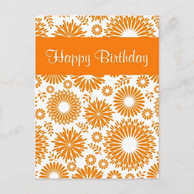 Vintage floral orange Happy Birthday Postcard (Front)