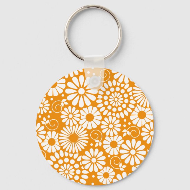 Vintage floral orange Keychain (Front)