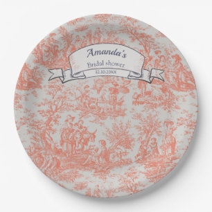 Vintage floral orange toile de jouy shower paper plate