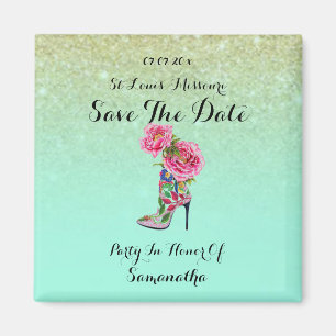 Vintage Floral Party Shoe Save The Date Magnet