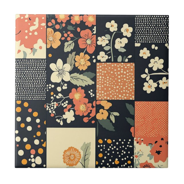 Vintage Floral Patchwork Pattern (1) Tile (Front)