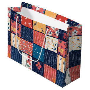 Vintage Floral Patchwork Pattern (2) Large Gift Bag