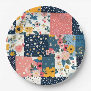 Vintage Floral Patchwork Pattern (4) Paper Plate