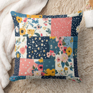 Vintage Floral Patchwork Pattern (4) Throw Pillow