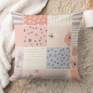 Vintage Floral Patchwork Pattern - Pastel (10) Throw Pillow