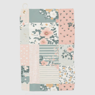 Vintage Floral Patchwork Pattern - Pastel (1) Golf Towel