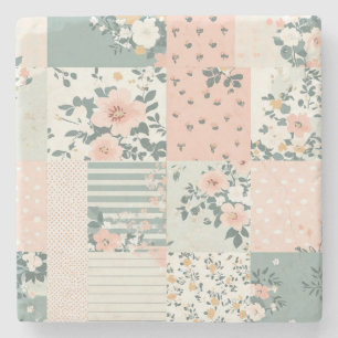 Vintage Floral Patchwork Pattern - Pastel (1) Stone Coaster