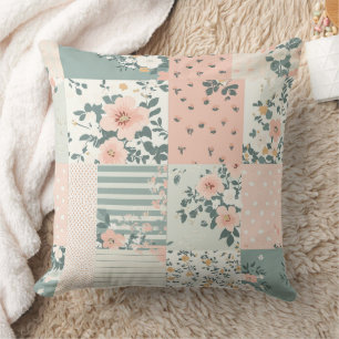 Vintage Floral Patchwork Pattern - Pastel (1) Throw Pillow