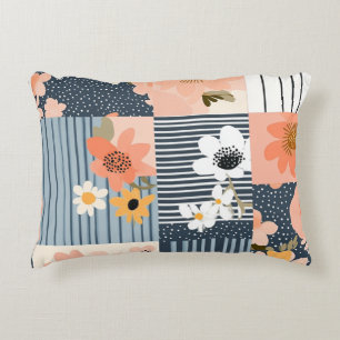 Vintage Floral Patchwork Pattern - Pastel (3) Accent Pillow