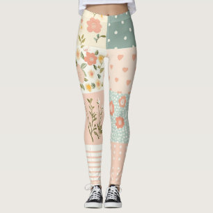 Vintage Floral Patchwork Pattern - Pastel (6) Leggings