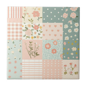 Vintage Floral Patchwork Pattern - Pastel (6) Tile