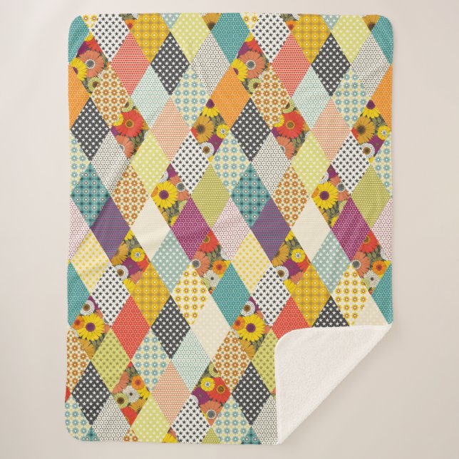 vintage floral patchwork quilt sherpa blanket (Front)