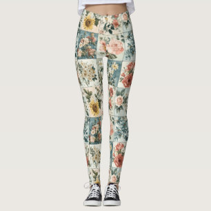 Vintage Floral Patchwork Style Design Leggings