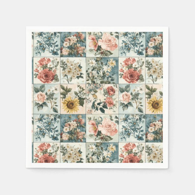 Vintage Floral Patchwork Style Design Napkin (Front)