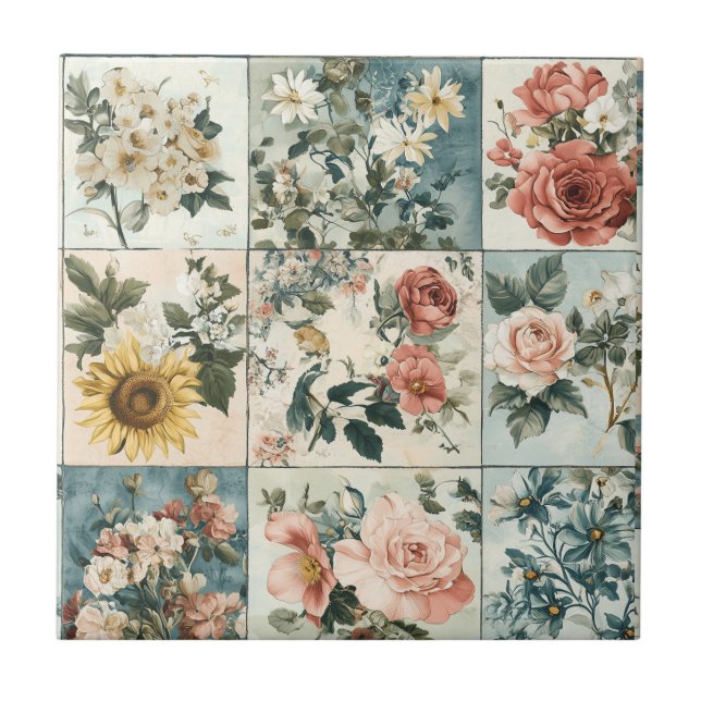 Vintage Floral Patchwork Style Design Tile (Front)