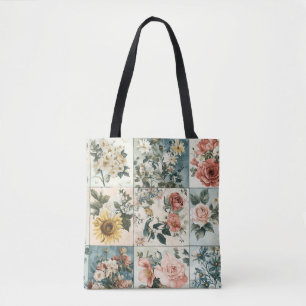 Vintage Floral Patchwork Style Design Tote Bag