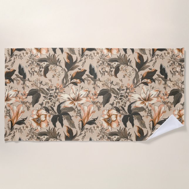 Vintage Floral Pattern Beach Towel (Front)