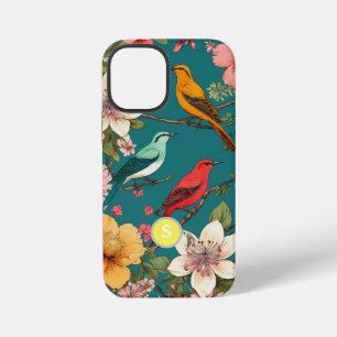  Vintage floral pattern birds botanical monogram iPhone 12 Mini Case