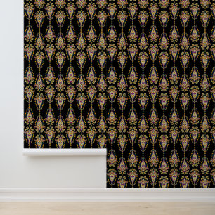Vintage floral pattern black colour peel and stick wallpaper