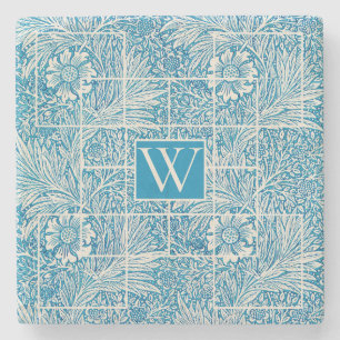 Vintage Floral Pattern Blue and White Stone Coaster